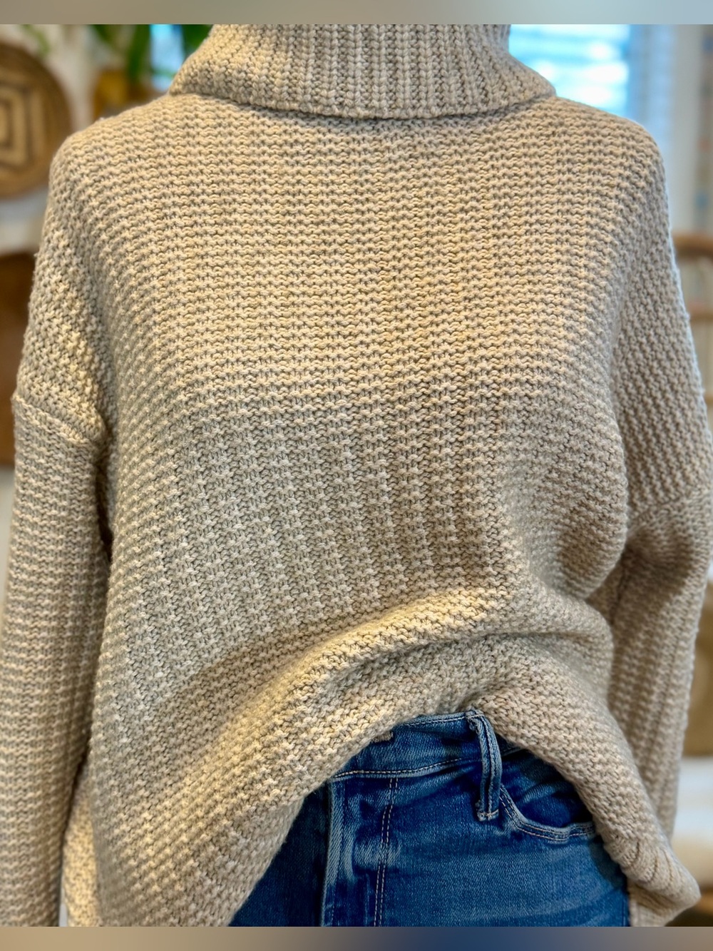 Madewell Oversized Turtleneck Sweater M Oatmeal Chunky Knit Cozy Fall Neutral - Picture 2 of 9